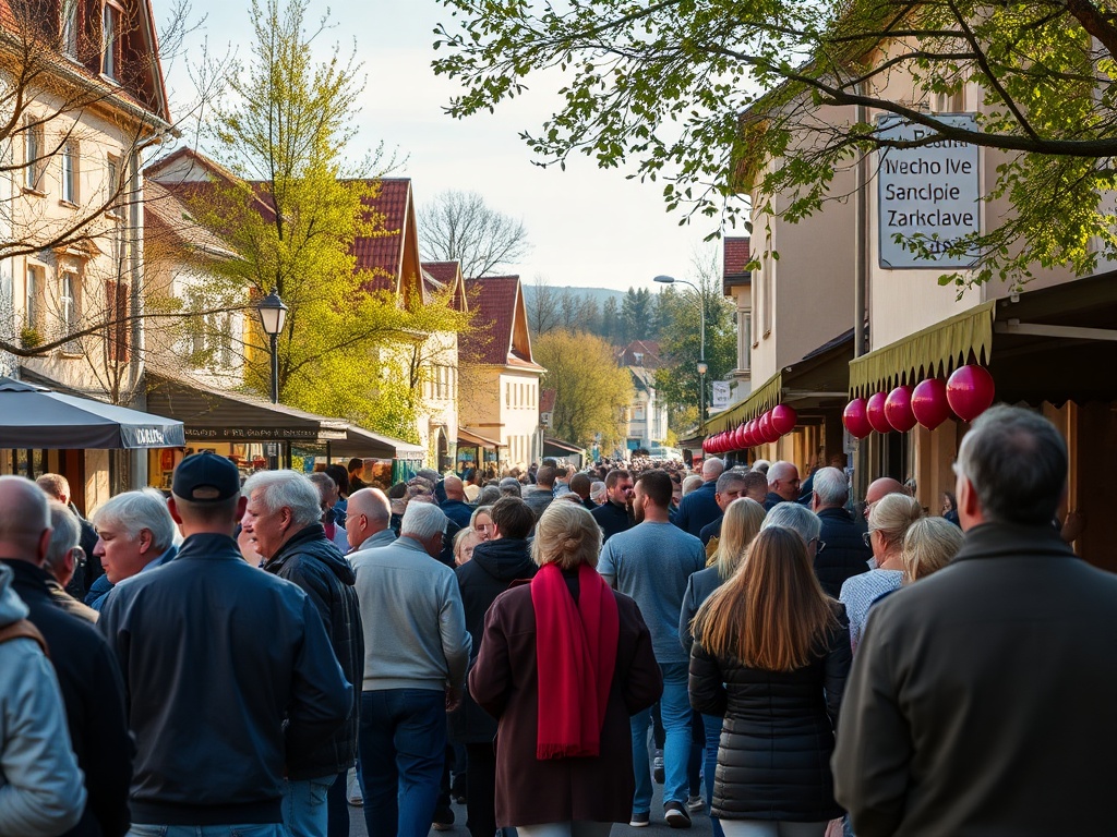 Uśmiechnięci mieszkańcy Nowej Soli podczas obchodów Prima Aprilis na Rynku miasta, wymieniani żarty w atmosferze zabawy i humoru